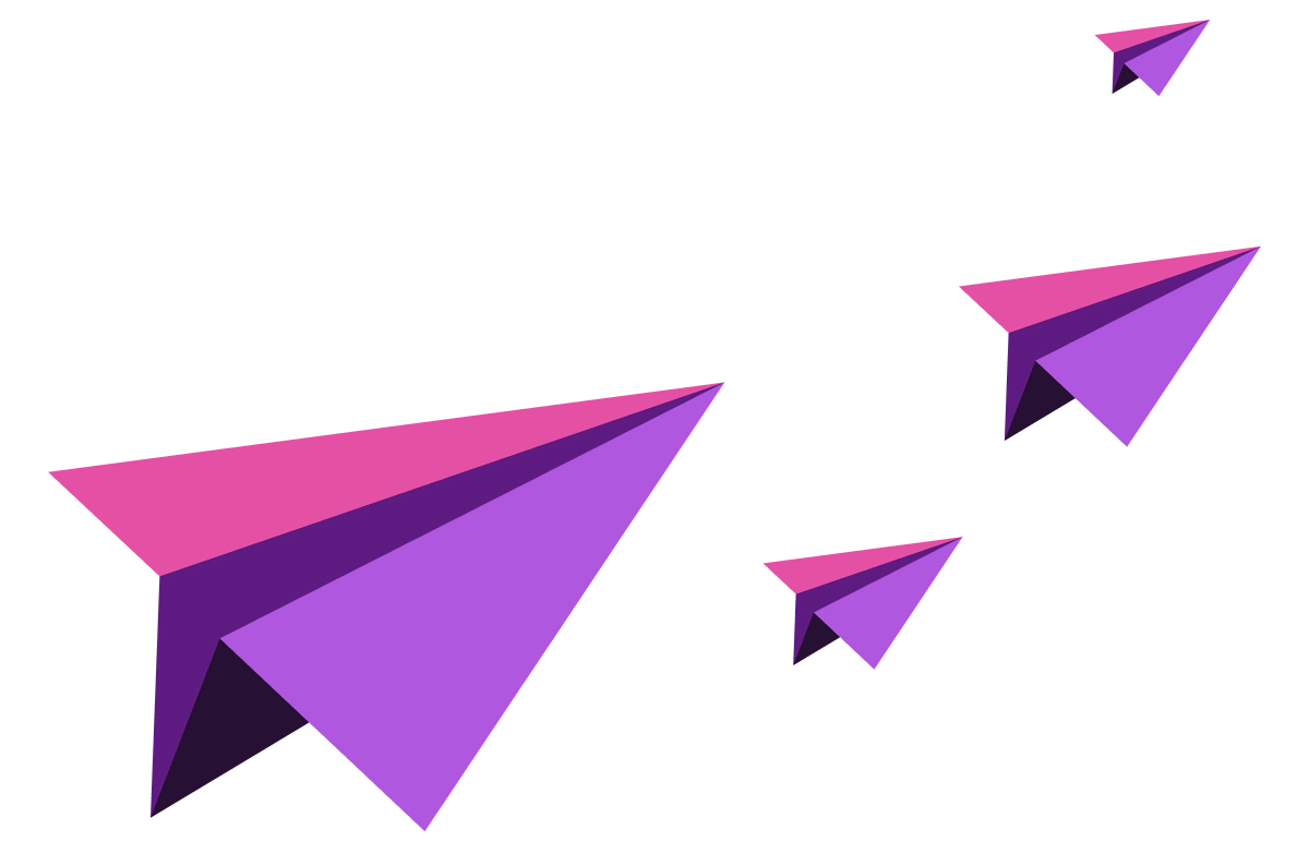 Lyserøde og lilla papirfly der hentyder til flyvende beskeder